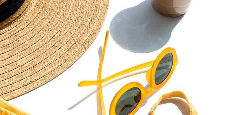 beach getaway hat, bag and sunglasses